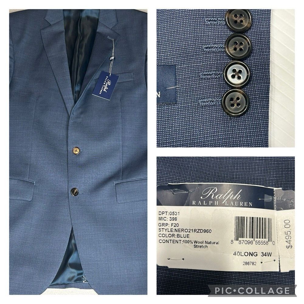NWT Ralph Lauren Mens Blue Wool Natural Stretch 40L 34W Suit Jacket Blazer $495